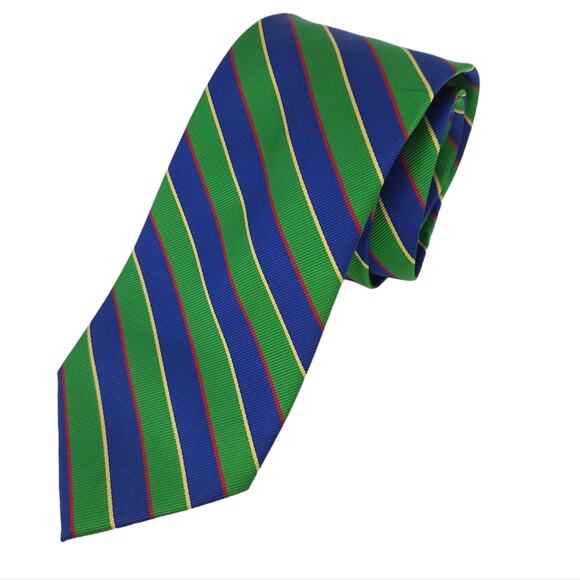 Jos. A. Bank 100% Silk Tie Stripe Blue Green Red Yellow - Picture 1 of 3